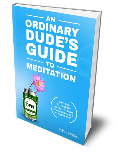 This book with a lotus flower in a beer can on the cover is called An Ordinary Dude's Guide to Meditation.