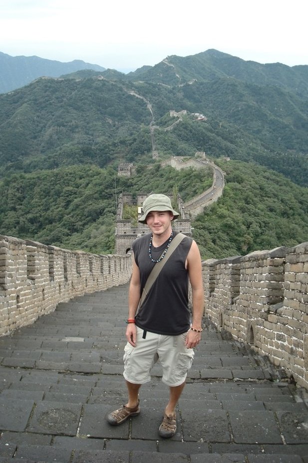 Backpacker on the Great Wall of China. 